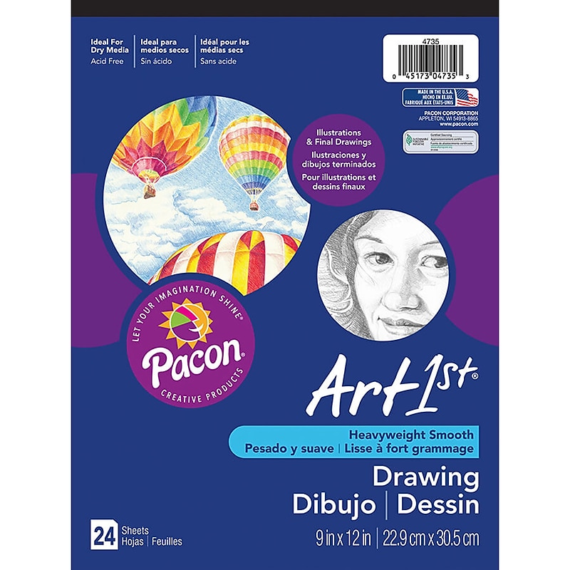 Pacon Art1st White Drawing Paper Pad, 12" x 9", White, 6 Pads/Pack 24 Sheets/Pad (PAC4735) image 1