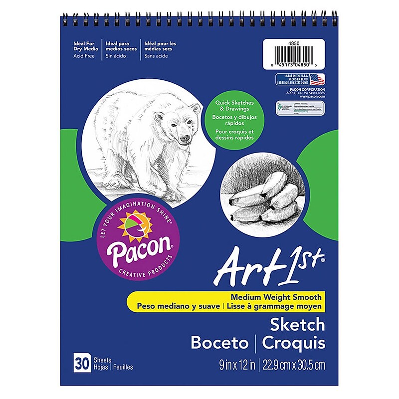 Pacon 12" x 9" Spiral Bound Sketch Book, 30 Sheets/Book (PAC4850) image 1