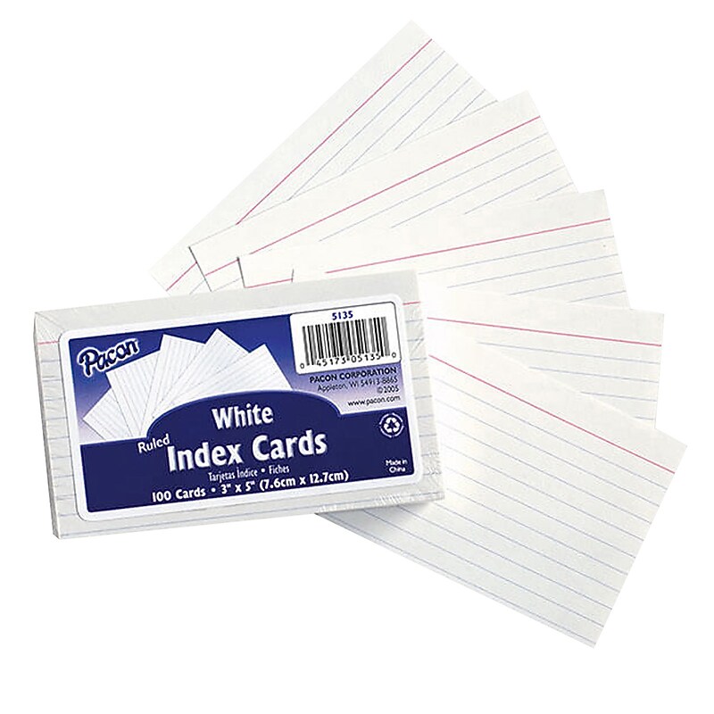 Pacon® Index Cards, 3"x5", Ruled, White, 100 cards (PAC5135) image 1