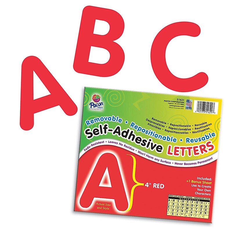 Self-Adhesive Letters, 4", 78 Characters, Red image 1