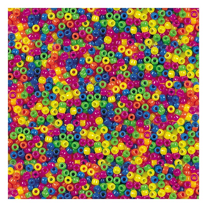 Pony Beads, Plastic, 6mm x 9mm, Assorted Neon Colors, 1000 Beads/Set image 1