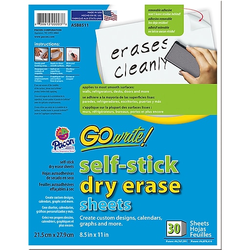 Pacon Go Write Dry Erase Sheets 30PK 8 1/2 X 11 Plain, Melamine, Self