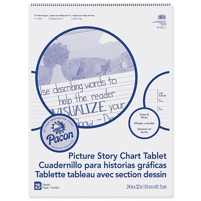Pacon Picture Story Chart Tablet, 24" x 32", Wide Ruled Writing Paper, 25 Sheets (PACMMK07430) image 1