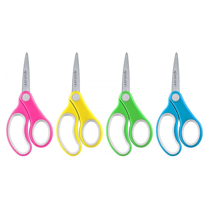 Westcott United Junior 5" Stainless Steel Kid's Scissors, Pointed Tip, Assorted, 12/Pack (ACM15972)