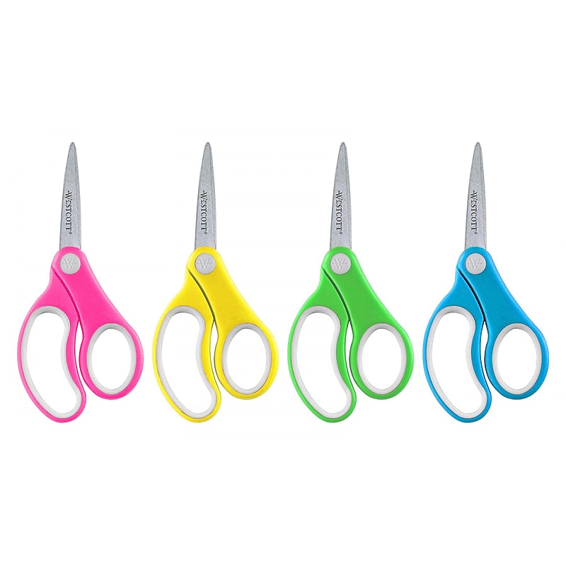 Westcott United Junior 5" Stainless Steel Kid's Scissors, Pointed Tip, Assorted, 12/Pack (ACM15972) image 1