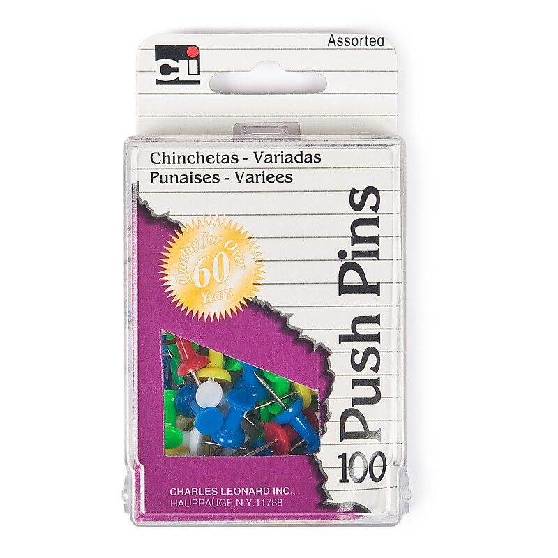 Charles Leonard 7/16" Push Pin, Assorted (CHL200AR) image 1