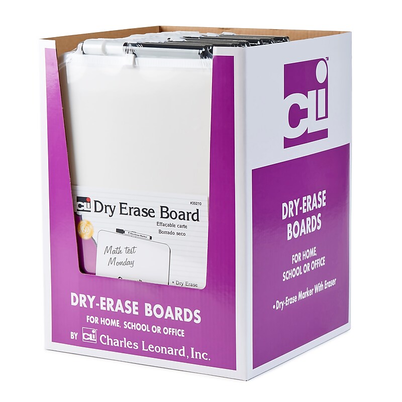 Charles Leonard Dry Erase Board with Frame, includes Marker with Eraser, White (CHL35210ST) image 1