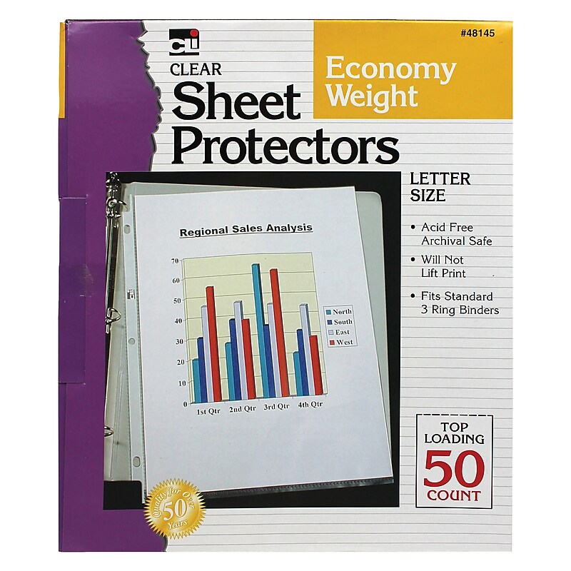 Charles Leonard Sheet Protector, Lightweight, 8-1/2" x 11", Clear, 50/Box, 4 Boxes/Bundle (CHL48145) image 1