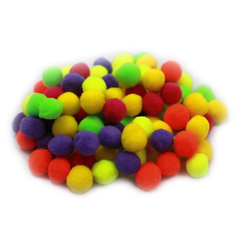 Charles Leonard Creative Arts™ Pom-Poms Furry Balls, Hot Color, 1/2", 15/Pack image 1