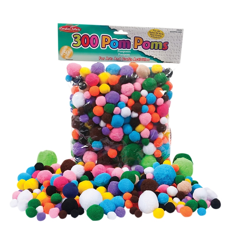 Charles Leonard Creative Arts™ Pom-Poms Furry Balls, Assorted Colors/Sizes, 300 per Pack, 3 Packs (CHL69330-3) image 1