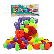 Charles Leonard Creative Arts™ Pom-Poms Furry Balls, Hot Color, 1", 12/Pack