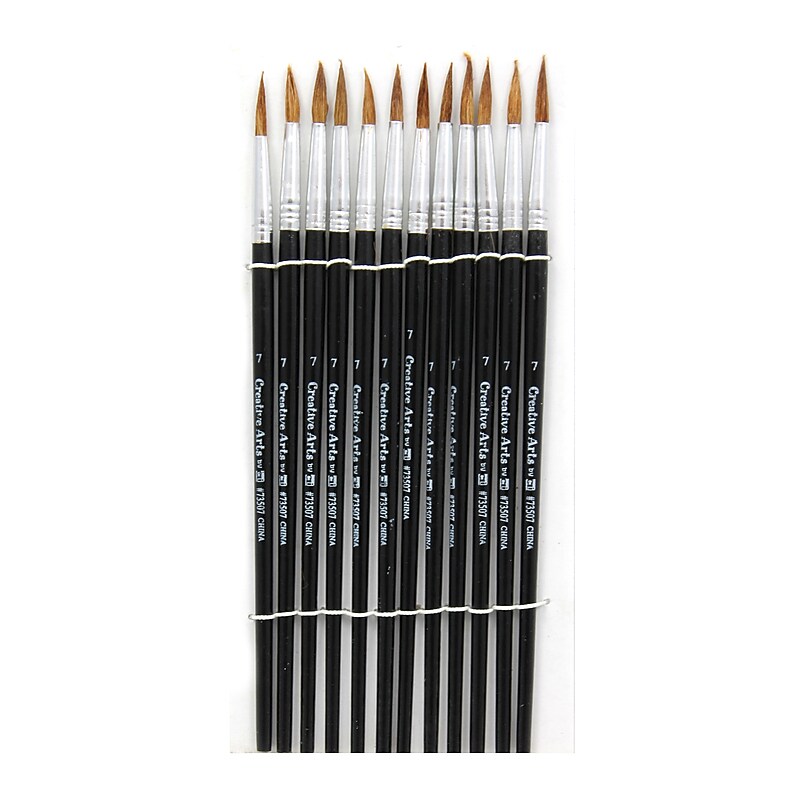 Charles Leonard Round Water Color Paint Brushes With Pointed Handle, Camel Hair Bristle, #7, 12/Pack image 1