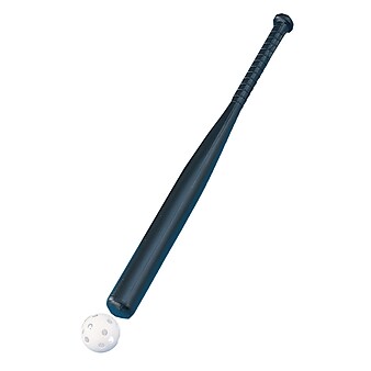 Champion Sports Plastic 31" Baseball Bat with Ball, Black/White, Each (CHSPLBC)