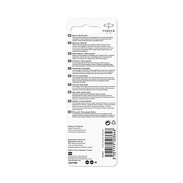 Parker Quink Gel-Ink Pen Refills, Medium Tip, Blue Ink, 2/Pack (1950364)