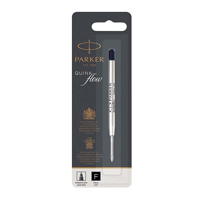 Parker Quink Ballpoint Pen Ink Refill, Fine Tip, Black Ink (30315