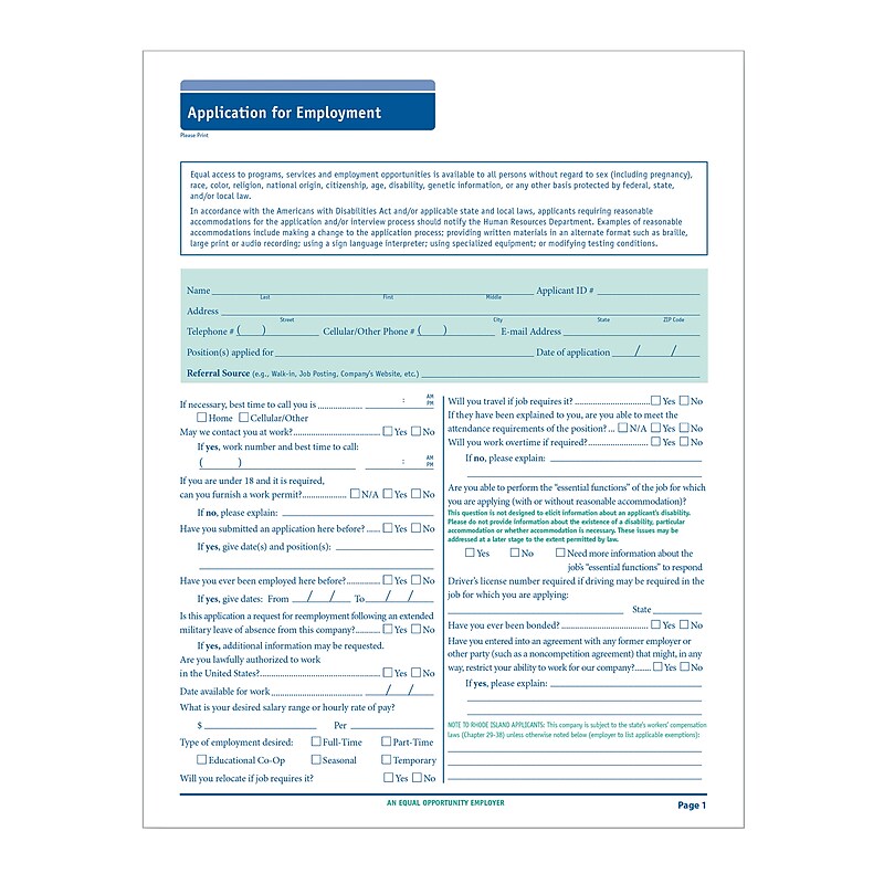 ComplyRight™ 50-State Job Application (Long Form), Pack of 50 (A0019) image 1