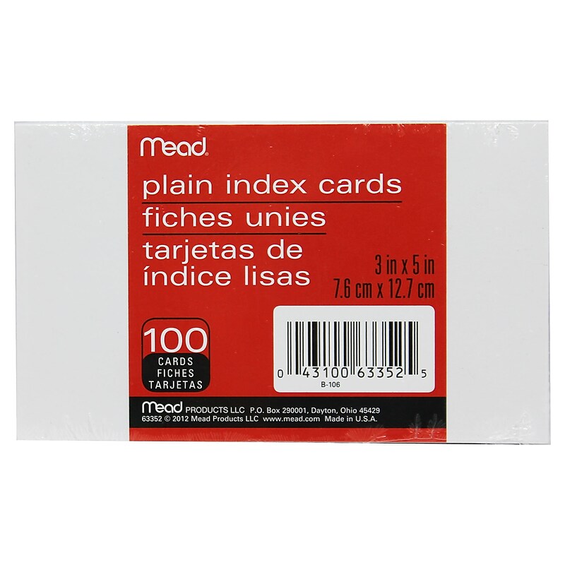 Mead 3" x 5" Index Cards, Blank, White, 100/Pack, 36 Pack/Bundle (MEA63352) image 1