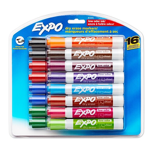 Expo Low Oder Dry Erase Markers, Chisel Tip, Assorted Inks, 16/Pack