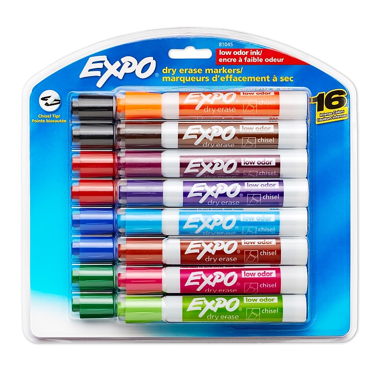 Expo Low Oder Dry Erase Markers, Chisel Tip, Assorted Inks, 16/Pack (81045) image 1