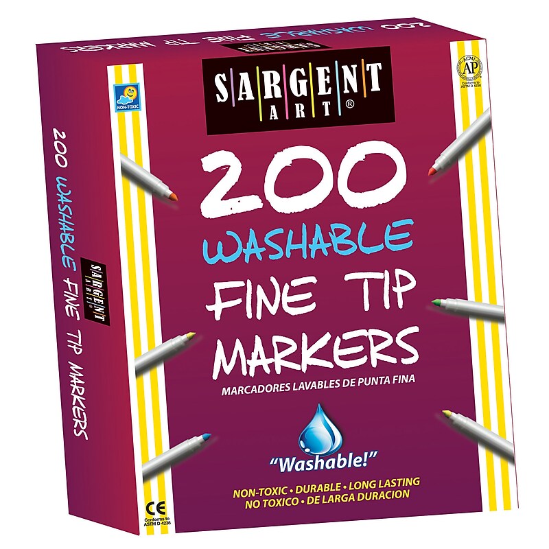 Sargent Art® Washable Fine Tip Markers, Pack of 200 (SAR221526) image 1