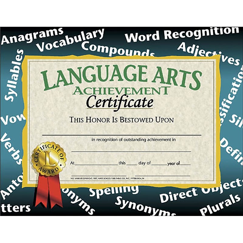 Hayes Language Arts Achievement Certificate, 8.5" x 11", 30/Pack (H-VA585) image 1