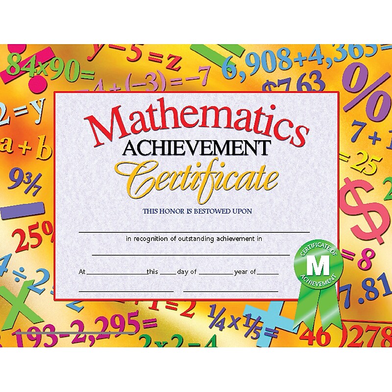 Hayes Mathematics Achievement Certificate, 8.5" x 11", 30/Pack (H-VA681) image 1