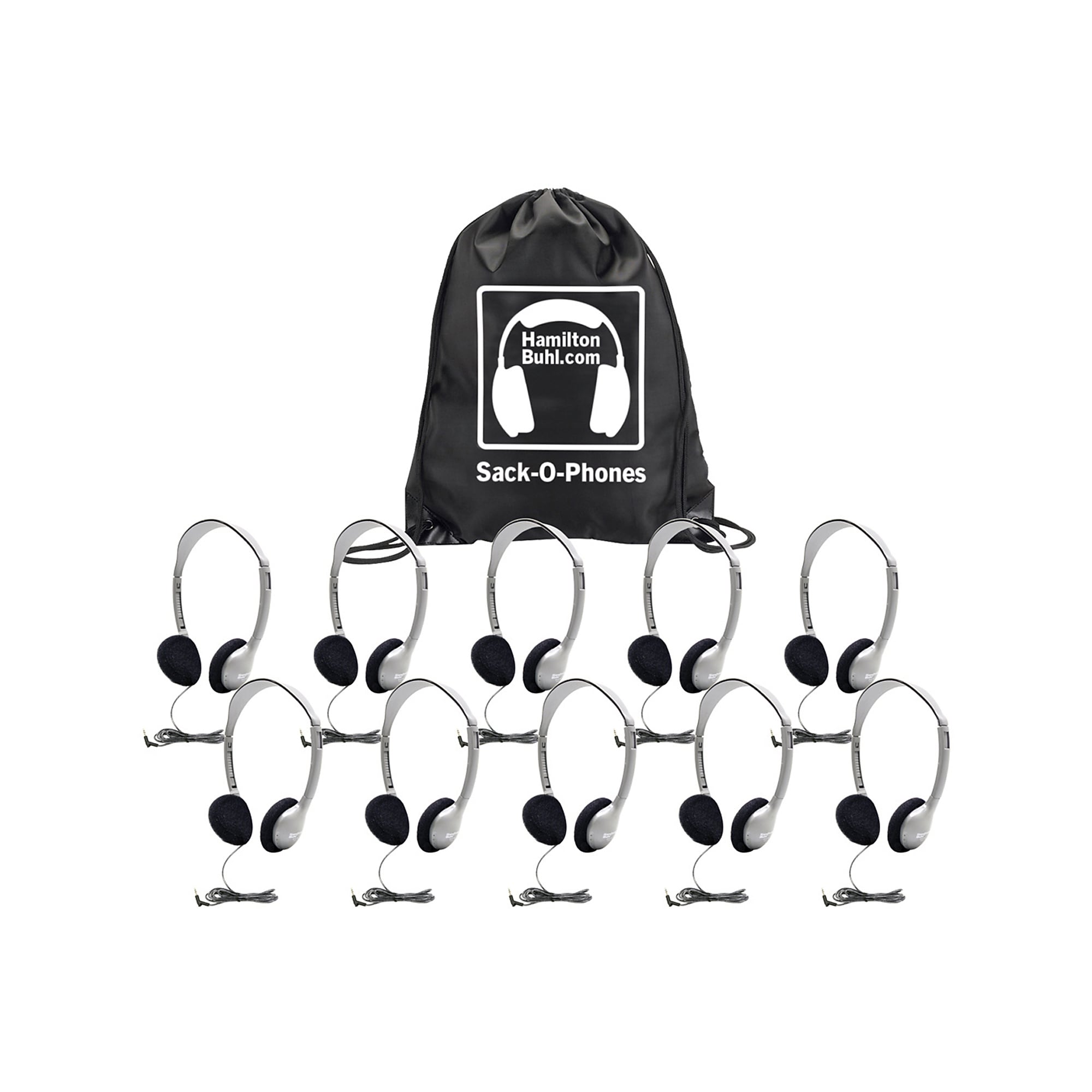 Hamilton Buhl HA2 Sack-O-Phones Wired Ambient Sound On-Ear Headphones, Gray, 10/Pack (HECSOPHA2) Sansujyuku sansujyuku.com