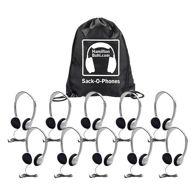 Hamilton Buhl HA2 Sack-O-Phones Wired Ambient Sound On-Ear Headphones, Gray, 10/Pack (HECSOPHA2) image 1