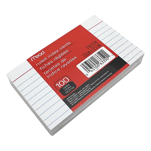 Mead Ruled Index Cards, White, 3 x 5, 100/Pack, 36 Pack/Ct (MEA63350) at Staples