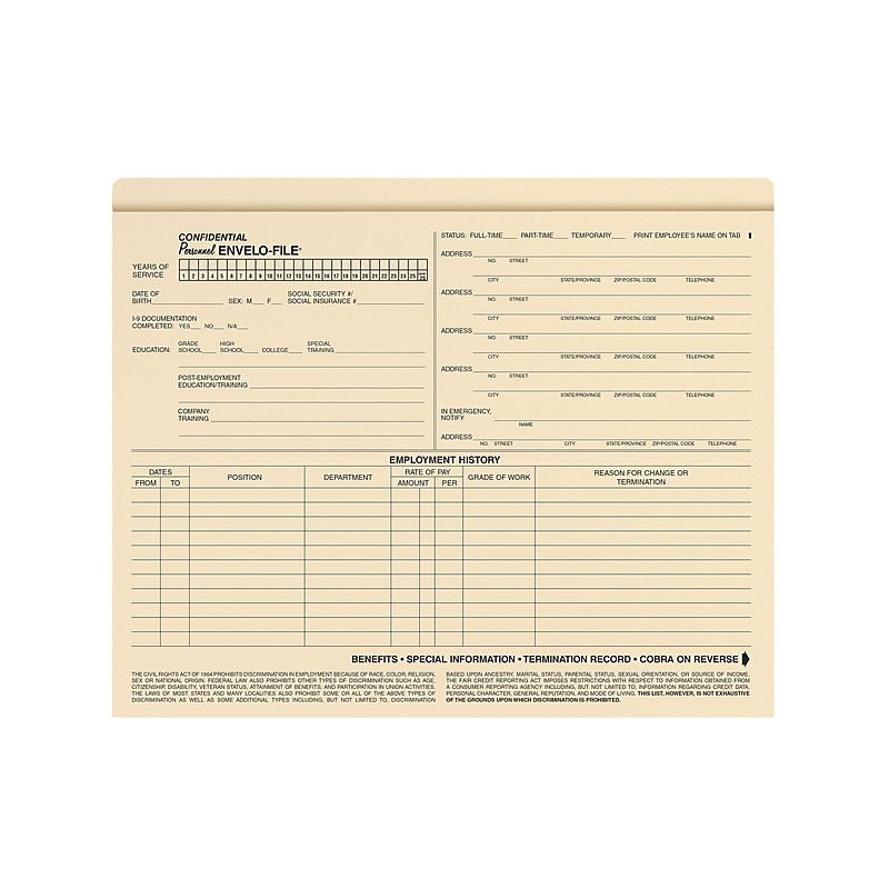 ComplyRight Employee Personnel Envelope (A0717) image 1