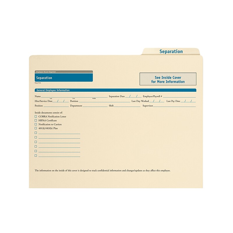 ComplyRight Separation Records Organizer, Pack of 25 (A0313) image 1