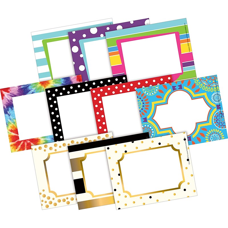 Barker Creek Curated Collection Self-adhesive Dots, Tie-Dye, Happy, Gold & Moroccan School Name Tags, 2.75" x 3.5", 270/Set image 1
