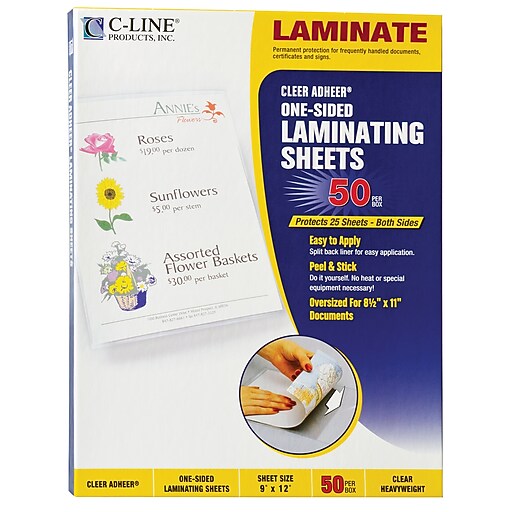 CLine® Cleer Adheer® Laminating Sheets, 9" x 12", Box of 50 (CLI65001