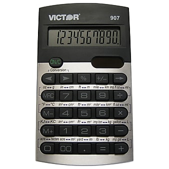 Victor Technology Metric Conversion Calculator, VCT907, 10 digit, silver and black design