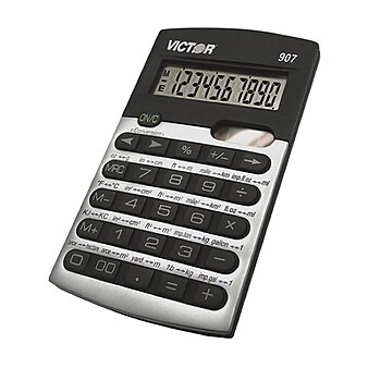 Victor Technology Metric Conversion Calculator, VCT907, 10 digit, silver and black design