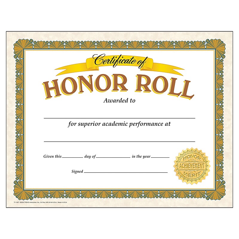 Trend Honor Roll Classic Certificates, 30 CT (T-11307) image 1