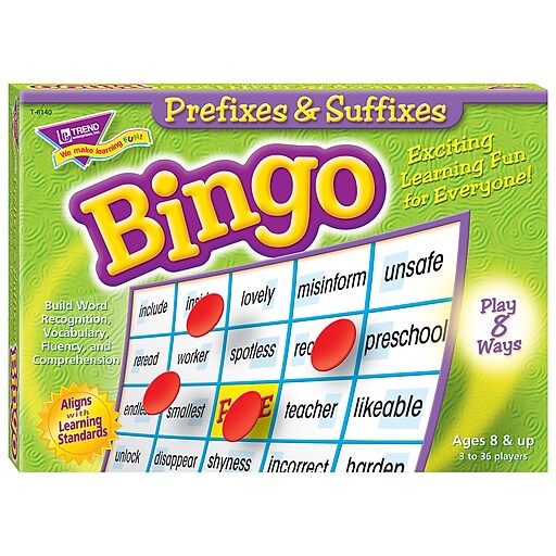 TREND enterprises, Inc. Prefixes & Suffixes Bingo Game (T6140) Staples