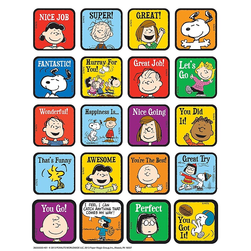 Eureka Motivational Theme Sticker, Peanuts, 120/Pack (EU-655055) image 1
