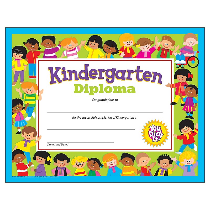 Colorful Classic Certificates, Kindergarten Diploma, 8 1/2 x 11, 30 per Pack image 1