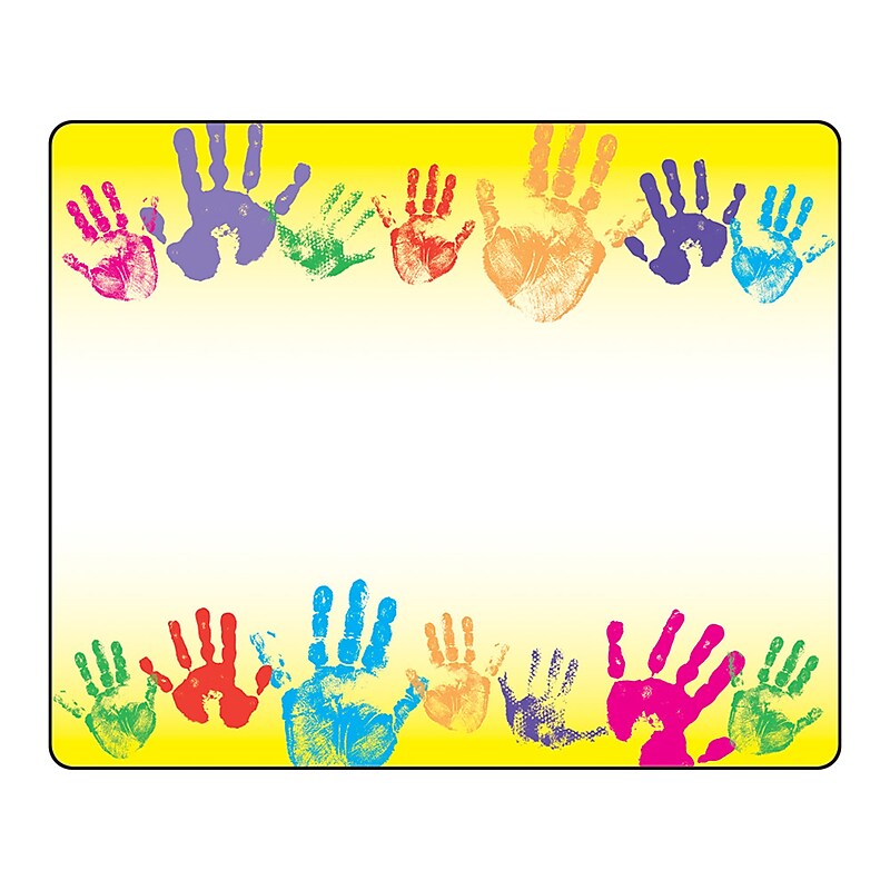 Trend Enterprises® Kindergarten - 3rd Grades Name Tag, Rainbow Handprints, 2/Bd image 1