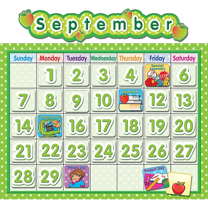 Teacher Created Resources School Calendar Bulletin Board Set, Polka Dot, 65/Set (TCR4188) image 1