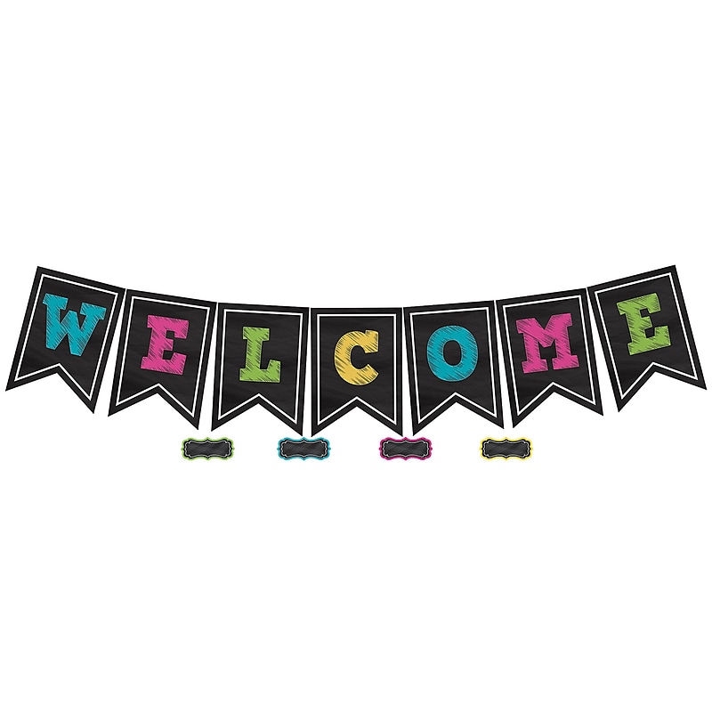 Teacher Created Resources Chalkboard Brights Pennants Welcome, 48/Pack (TCR5614) image 1