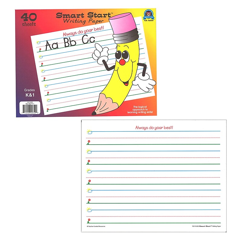 Teacher Created Resources® Smart Start K-1 Writing Tablet 8.5" x 11" Smart Start Writing Paper, White (TCR76500) image 1
