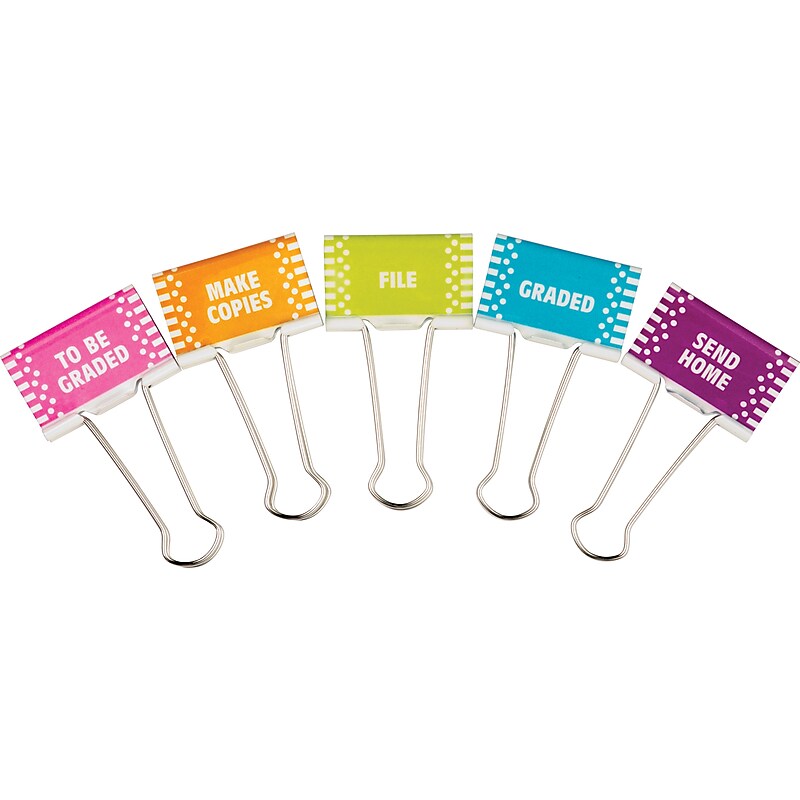 Teacher Created Resources Large Binder Clips, 1" Capacity, Multicolor, 5 Clips/Pack (TCR20690) image 1