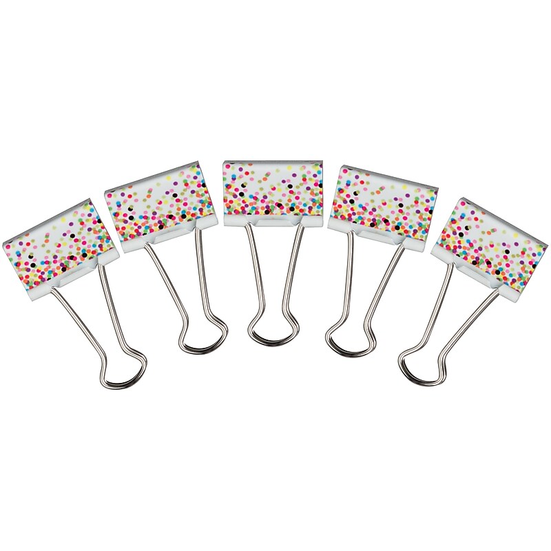 Teacher Created Resources Confetti Medium Binder Clips, .5" Capacity, White Polka Dots, 24 Clips/Pack, 3 Packs/Bundle (TCR20857) image 1