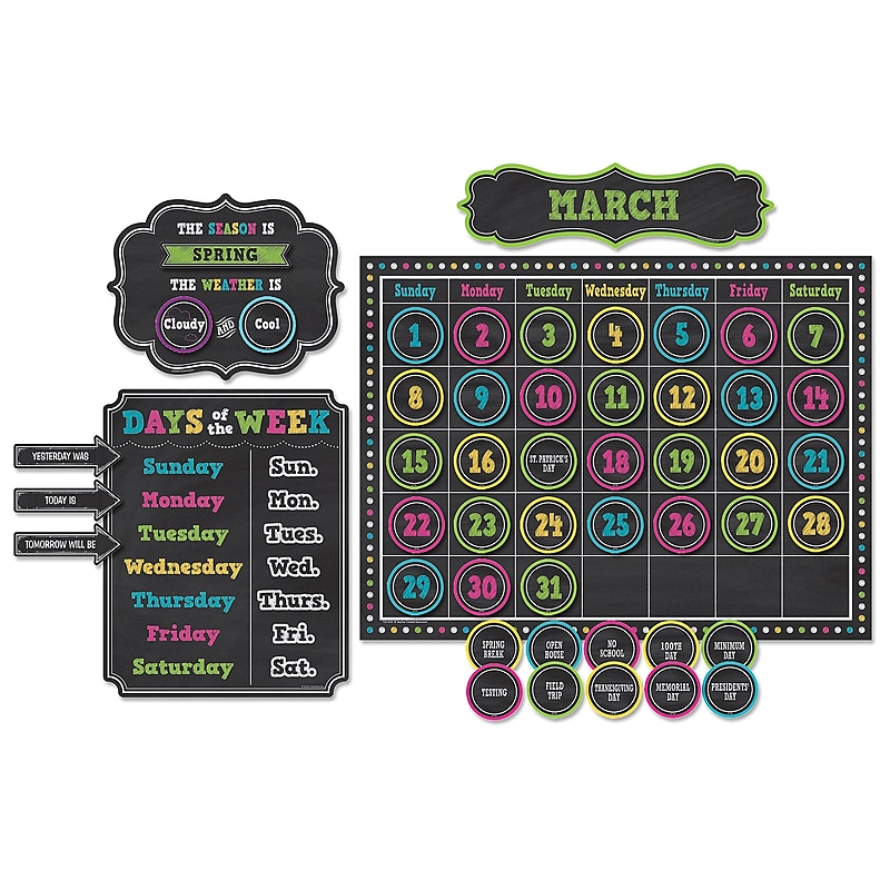 Teacher Created Resources Chalkboard Brights Calendar Bulletin Board Set, 84/Set (TCR5615) image 1