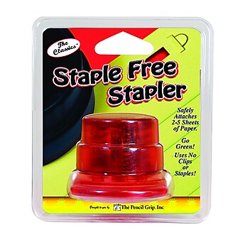 Pencil Grip Staple Free Desktop Stapler, 5 Sheet Capacity, Red (TPG133)