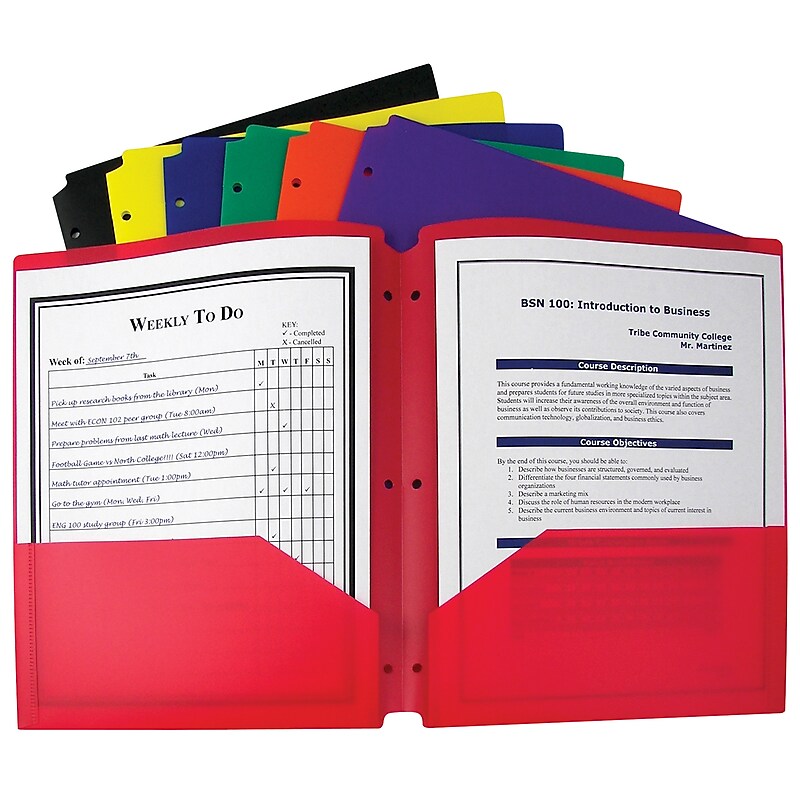 C-Line 3-Hole Punched Two Pocket Portfolio With Three-Hole Punch, Assorted, 36/Box (CLI33930) image 1