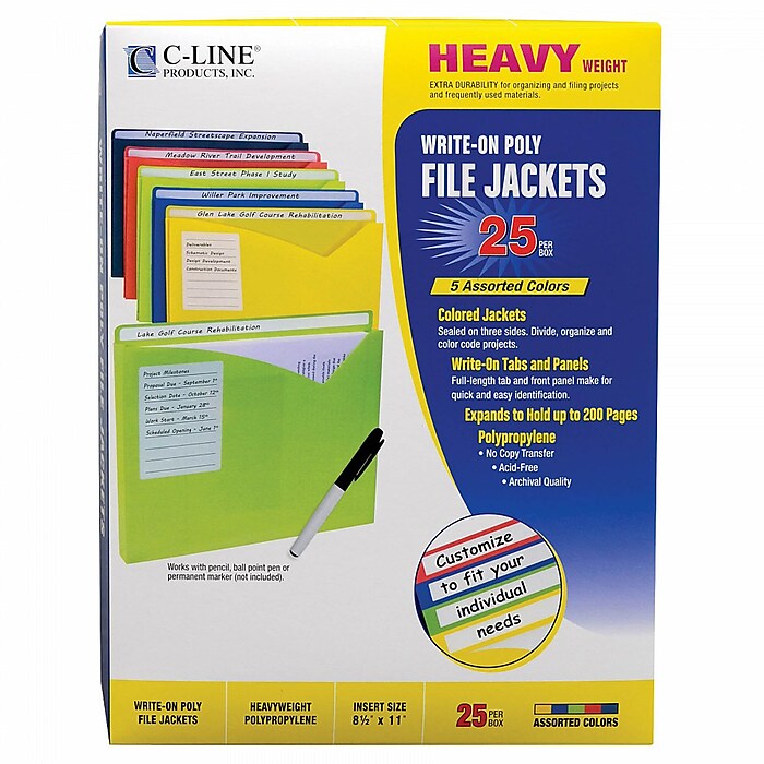C-Line Wite-on Poly File Jackets