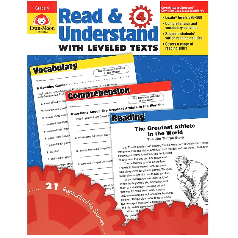 Evan-Moor® "Read and Understand With Levelled Texts" Grade 4 Resource Book, Language Arts/Reading image 1